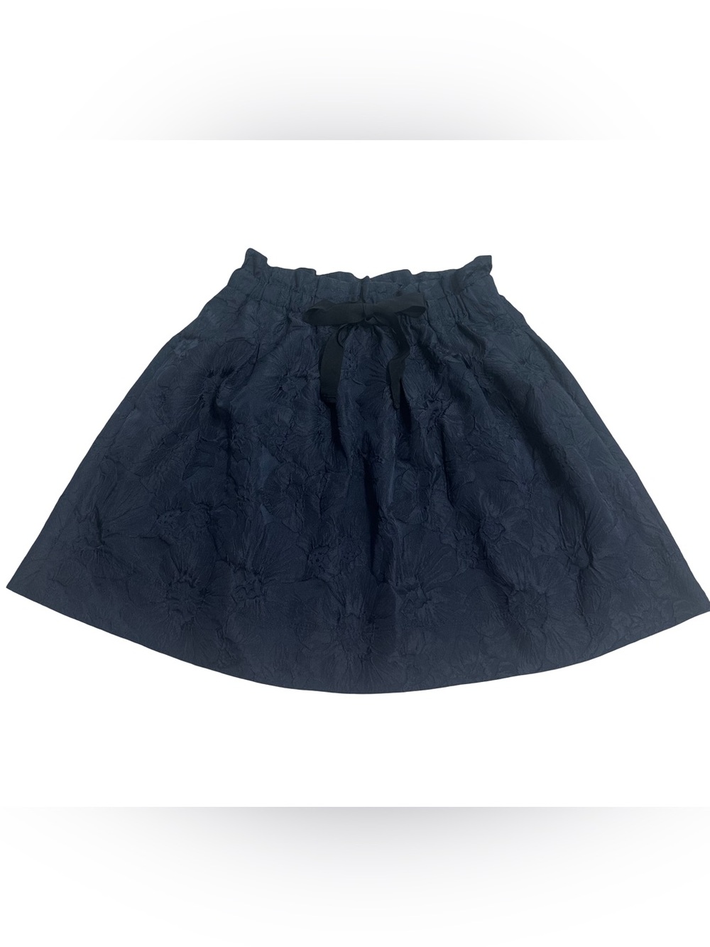 Textured Navy blue Floral Mini Skirt with Tie Waist